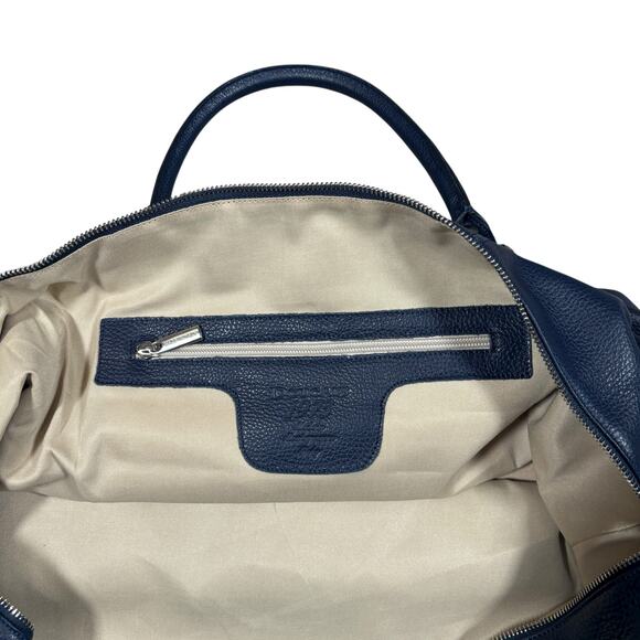 NAVY BLUE LEATHER DOUCALS WEEKEND DUFFEL BAG NWT - Picture 8 of 9